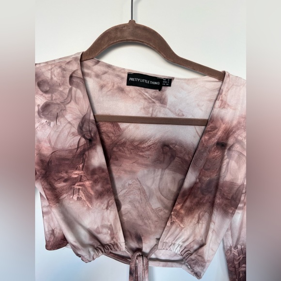 PLT Camel Soft Touch Tie Wrap Around Print Long Sleeve Crop Top - Picture 5 of 7